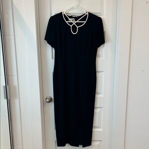 Liz Claiborne Black Midi Dress with White Accent